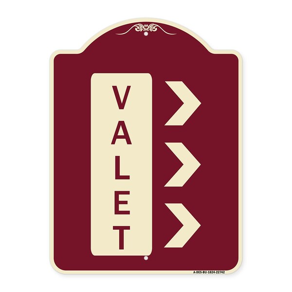 Designer Series Valet Right Arrow, Burgundy Heavy-Gauge Aluminum Sign, 24" x 18", BU-1824-22742